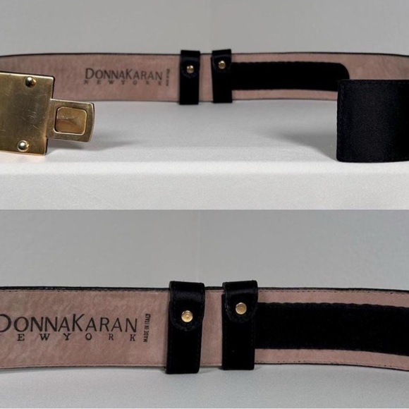 Rare Donna Karan Vintage Gold Chain Leather belt from 1980s DKNY Black auth - Picture 13 of 15